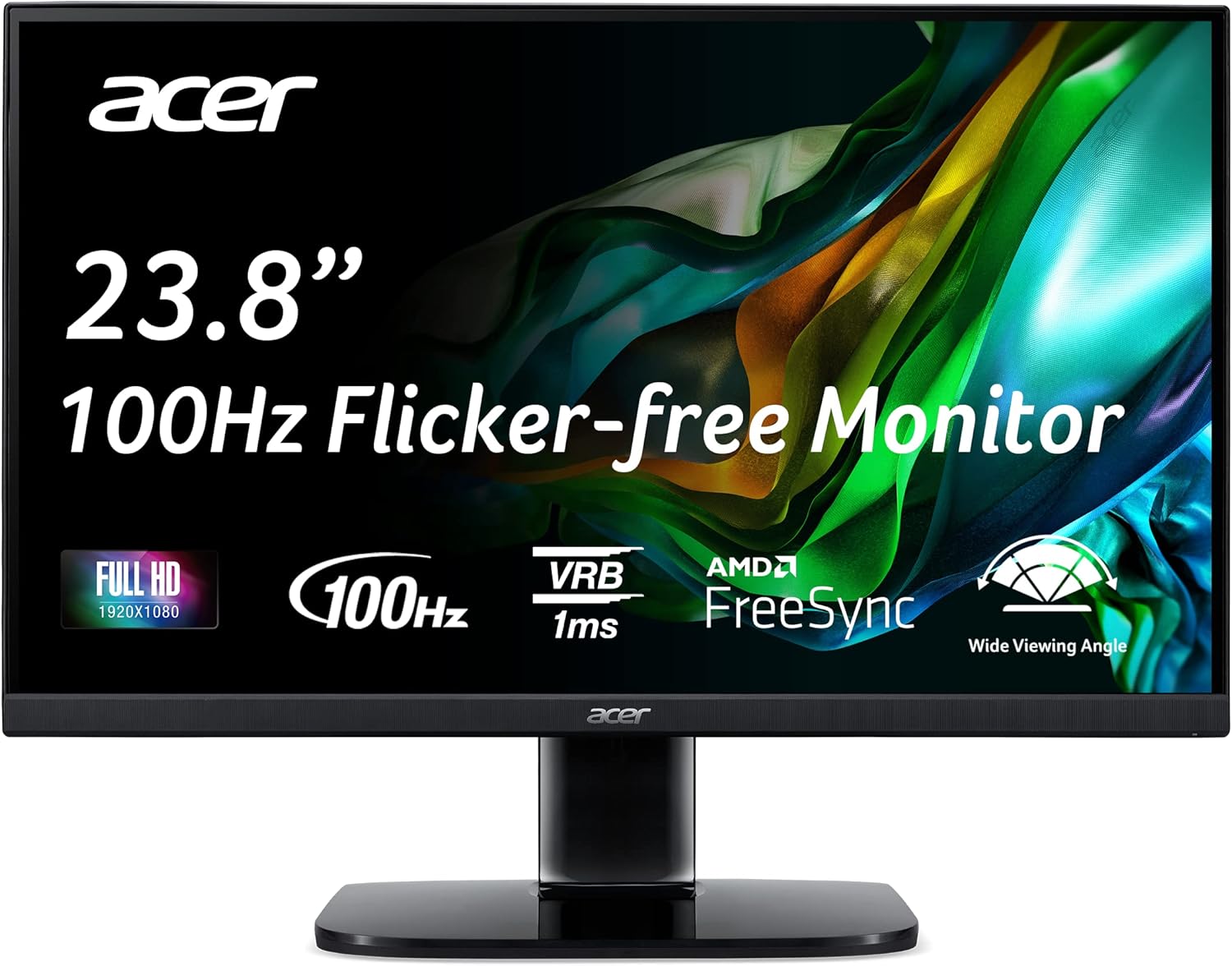 Acer KC242Y Hbi 23.8″ Full HD (1920 x 1080) Zero-Frame Gaming Office Monitor | AMD FreeSync Technology | 100Hz | 1ms (VRB) | Low Blue Light | Tilt | HDMI & VGA Ports,Black