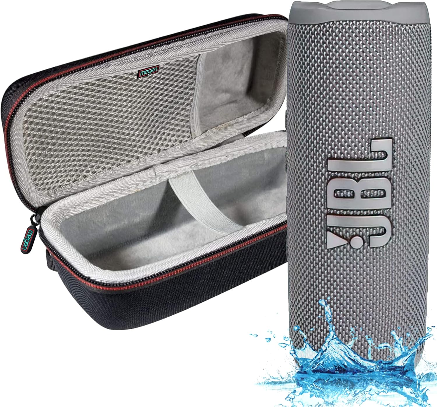 JBL Flip 6 – Waterproof Portable Bluetooth Speaker, Powerful Sound and deep bass, IPX7 Waterproof, 12 Hours of Playtime with Megen Hardshell Case – Gray