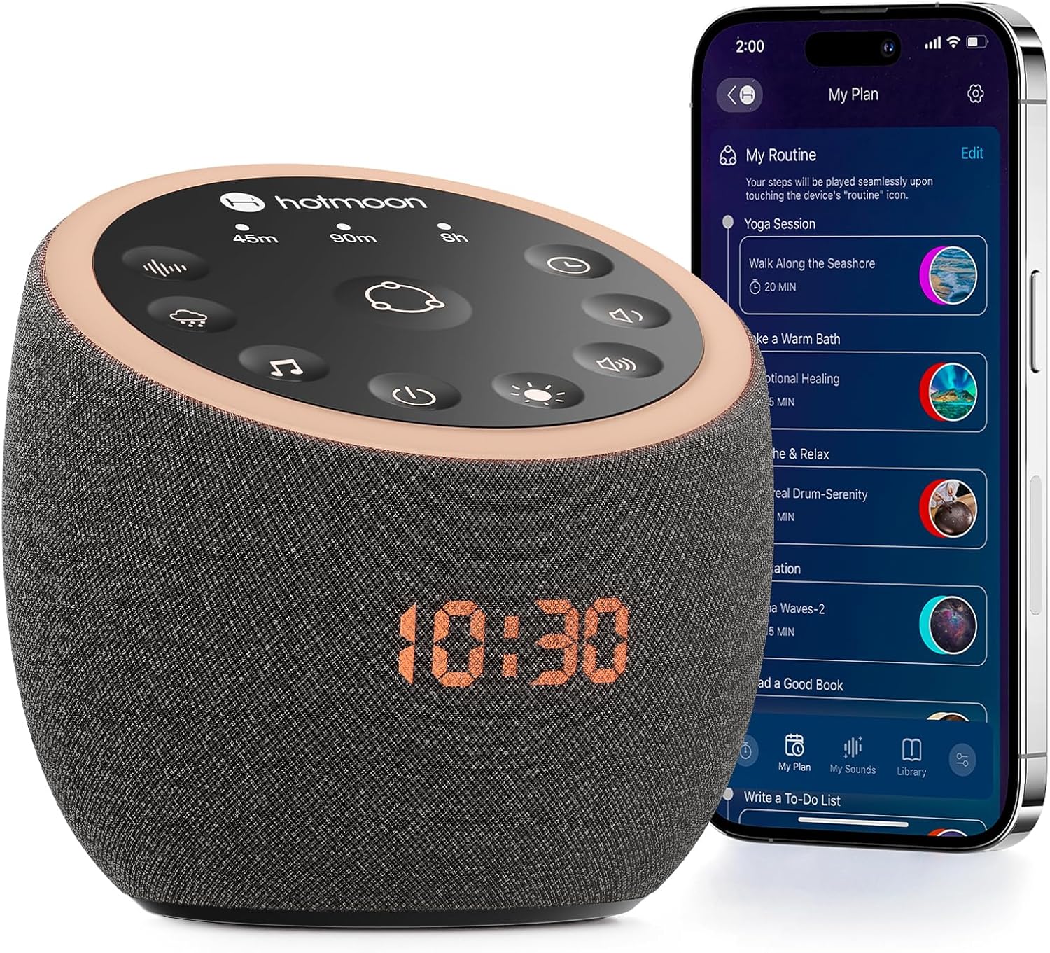 Hotmoon Cocoon Pro 2 Sound Machine 388 Soothing Sounds for Babies & Adults, Smart Night Light, Sleeping Timer, App Control, Plug-in, Home Office Yoga, Father’s Day Gift, Breathing Exercises, Dark-Grey