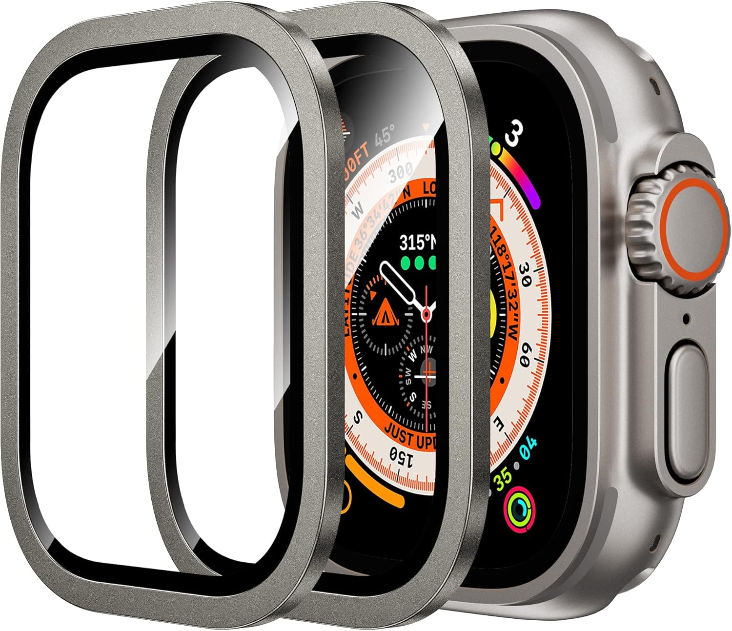 WSKEN for Apple Watch Ultra 2/Ultra Screen Protector 49mm,9H Tempered Glass + Titanium Alloy Frame, [Keep Original] [Touch Sensitive] Lightweight Protective Film iwatch 2 Pack,Original