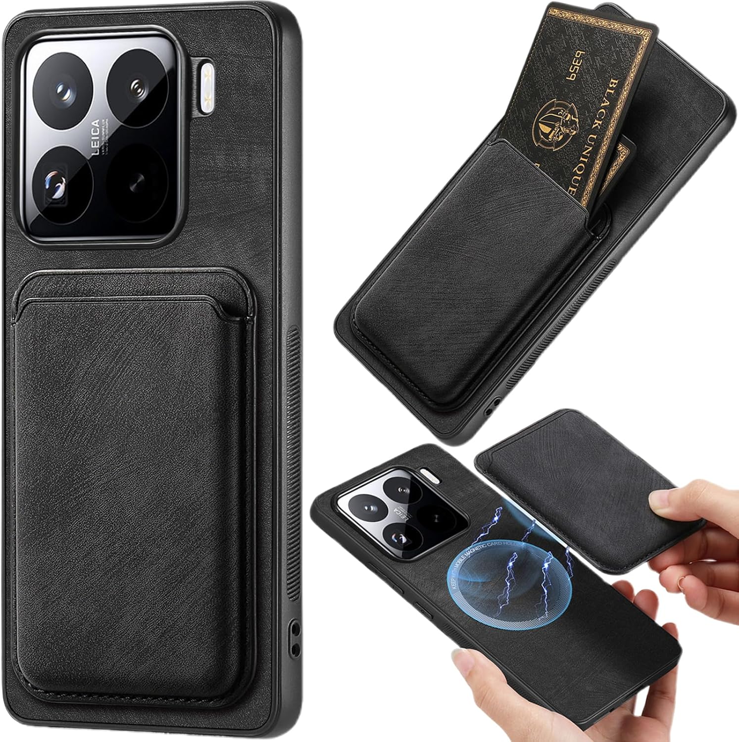 for Xiaomi 15 Case with with Detachable Credit Card Holder Slot, 2-in-1 Slim Fit Leather Scratch Resistant Ultra-Thin Cover for Xiaomi Mi 15 KC Black