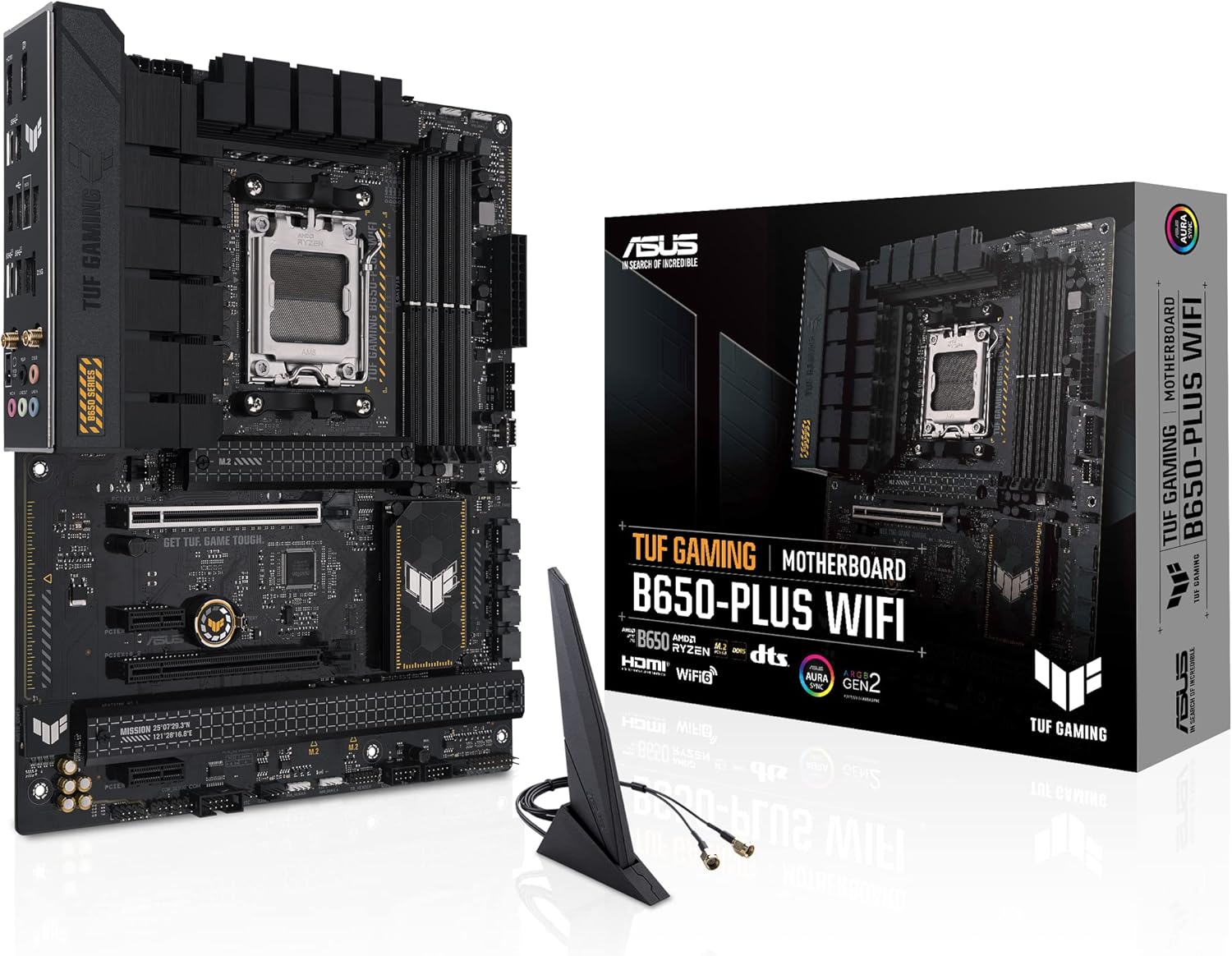 ASUS TUF GAMING B650-PLUS WIFI AMD B650 AM5 Ryzen Desktop 9000 8000 and 7000 ATX motherboard, 14 power stages, PCIe® 5.0 M.2 , DDR5 memory, WiFi 6 and 2.5 Gb Ethernet, USB4® support Aura Sync