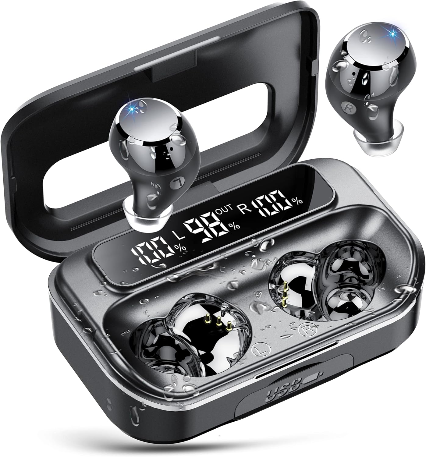 Ear Buds Wireless Bluetooth Earbuds Bluetooth 5.3 Headphones with LED Display 128H Powerful Bass In-Ear Earbuds with 4 ENC Noise Cancelling Mic IP7 Waterproof 2025 New Earphones for ios/Android