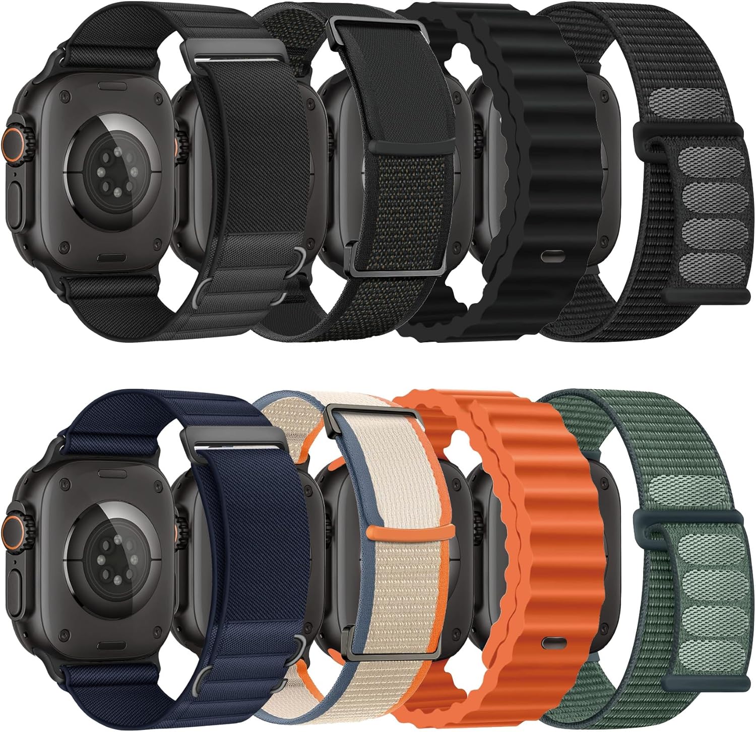 8 Pack Compatible with Apple Watch Ultra 2 Band 49mm 46mm 45mm 44mm 42mm 41mm 40mm 38mm Men Women,Breathable Trail Loop+Alpine Loop+Ocean+Sport Band for Ultra2/Ultra iWatch Series 10/9/8/7/6/SE/5/4/3