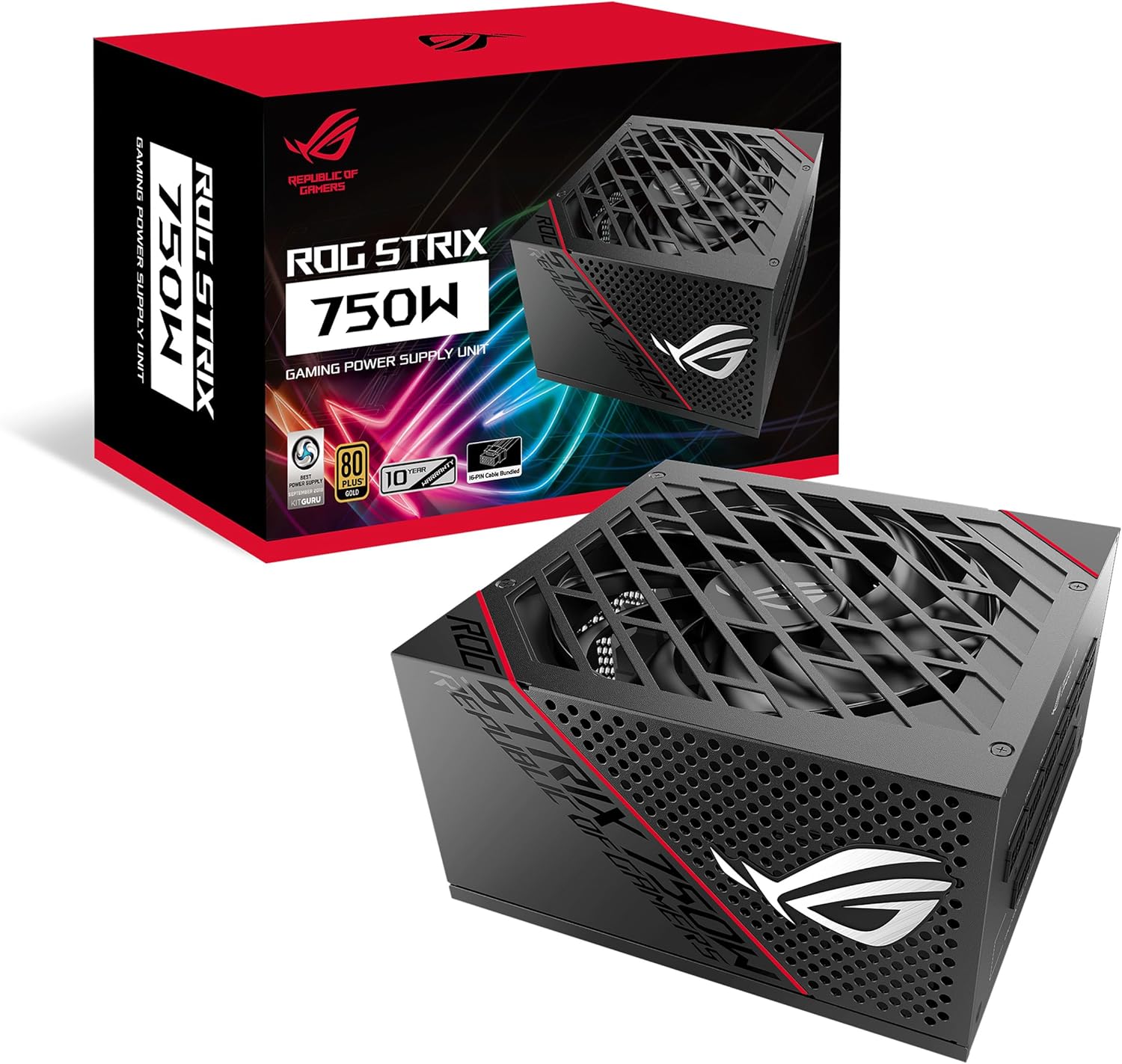 ASUS ROG Strix 750 Fully Modular 80 Plus Gold 750W ATX Power Supply with 0dB Axial Tech Fan and 10 Year Warranty