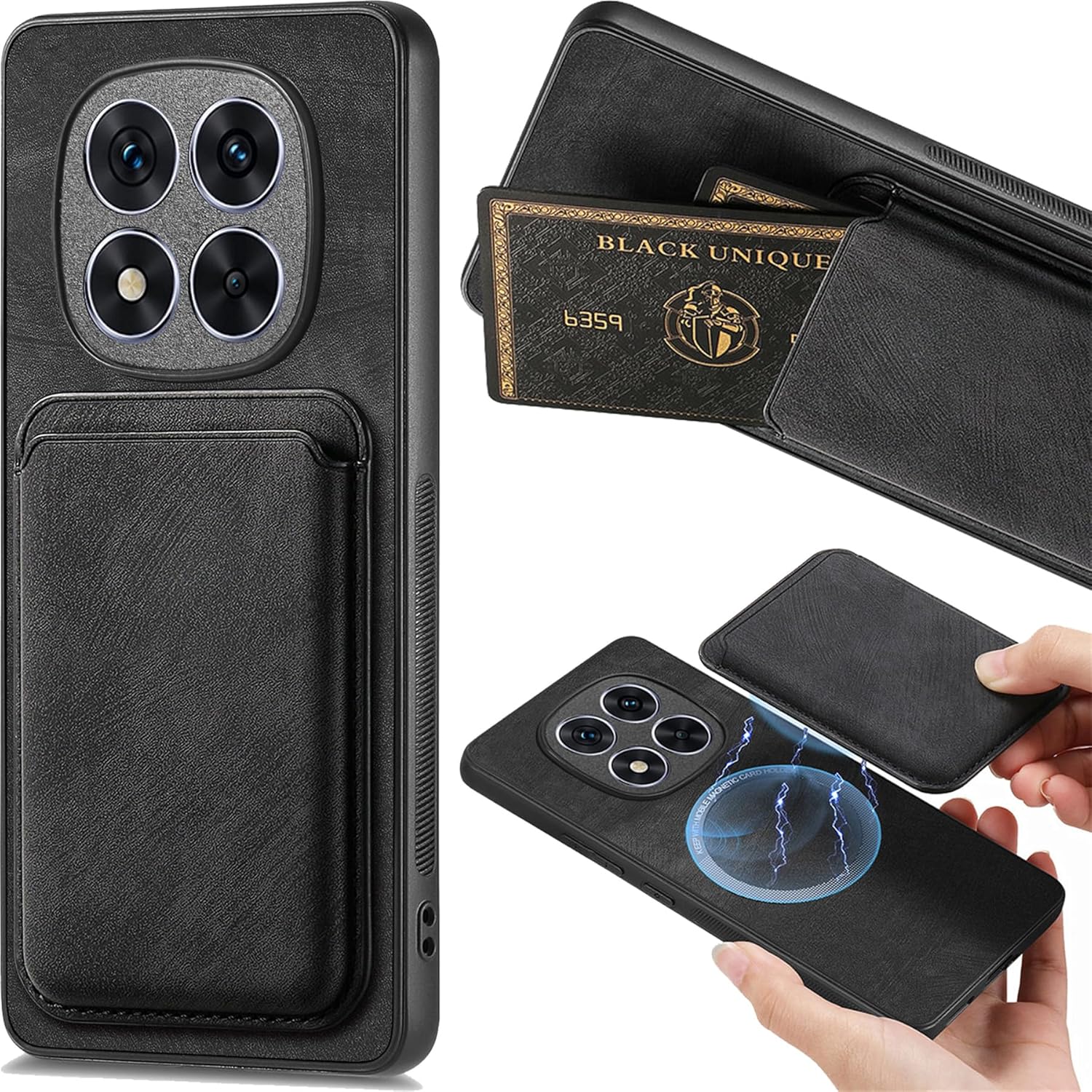 for Xiaomi Redmi Note 14 Pro 5G Magnetic Case with Detachable Credit Card Holder Slot, PU Leather Slim Fit Scratch Resistant Ultra-Thin Case for Xiaomi Redmi Note 14 Pro. TCK-Retro Black