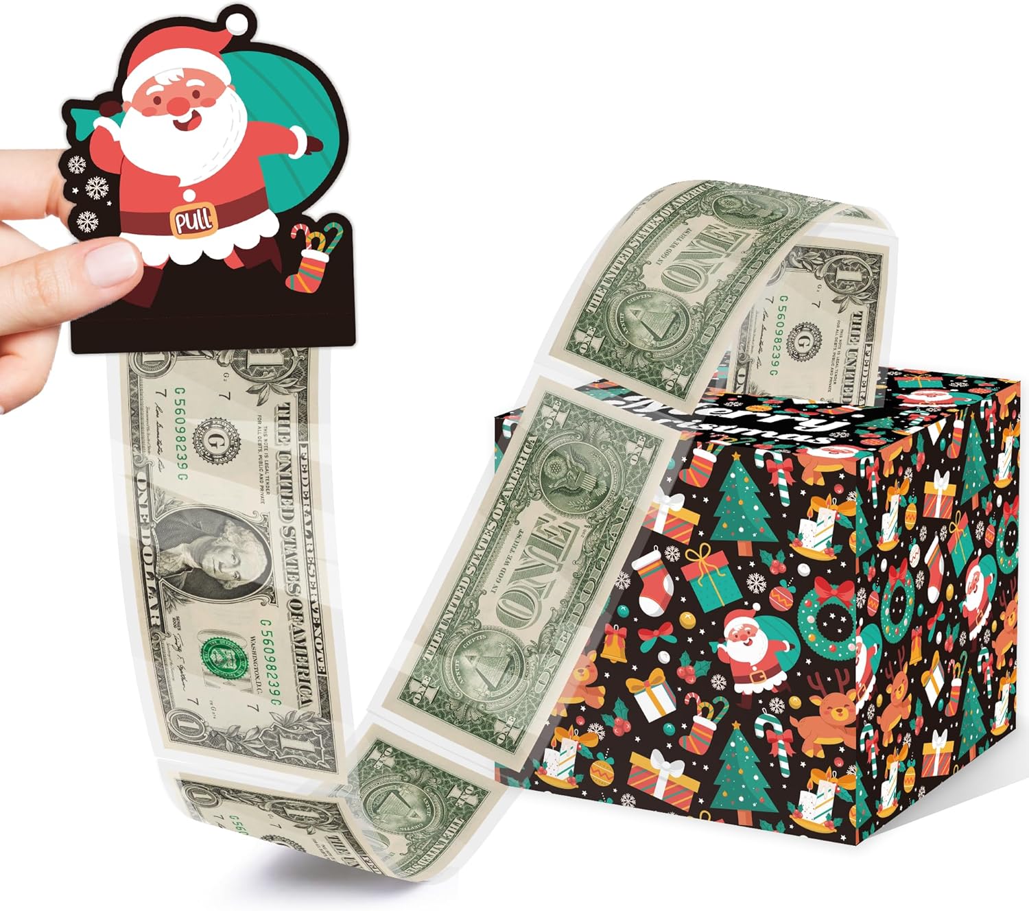 Merry Christmas Money Box for Cash Gift- Merry Christmas Card and 35Pcs Transparent Bags, Unique Way to Offer Cash Gift, Fun Christmas Party Gift for Women Men