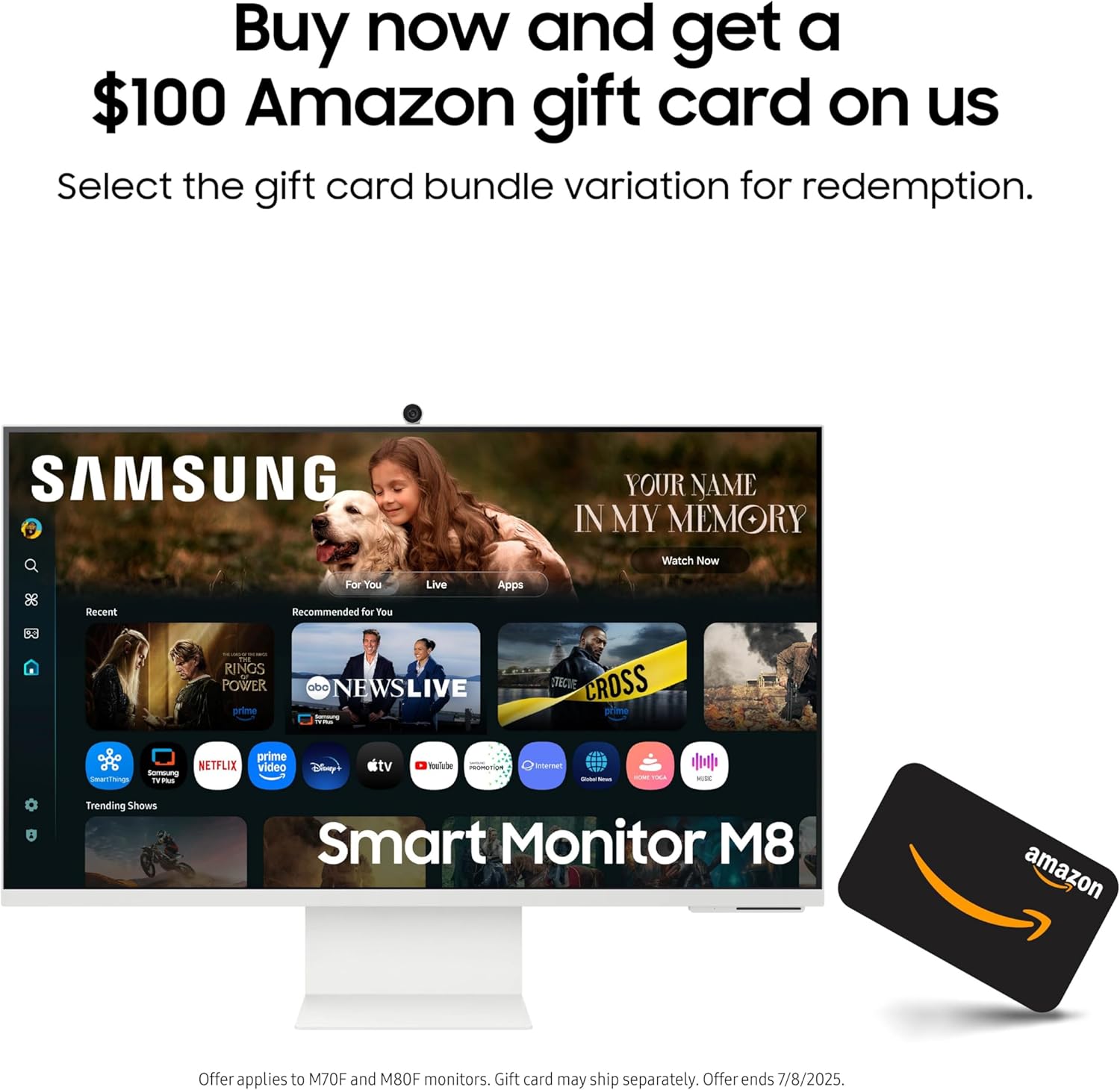 Samsung 32” Smart Monitor M8 (M80F) 4K UHD Display, Samsung Vision AI, Smart TV Apps, Gaming Hub, USB-C, HDMI and USB-A, White, LS32FM803UNXZA, 2025