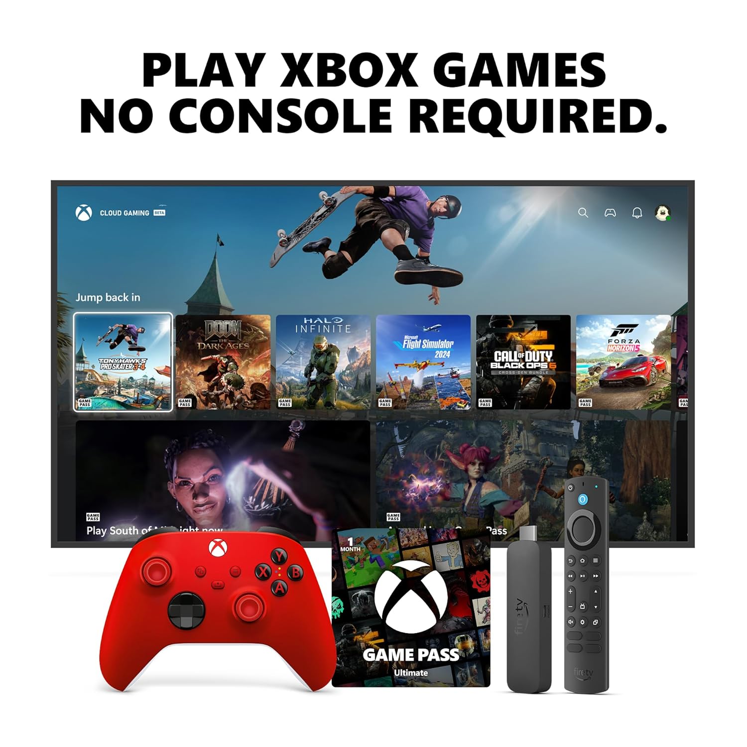 Xbox Wireless Controller (2025) Pulse Red + Fire TV Stick 4K Max Game Pass Ultimate 1 Month – Gaming Bundle, Windows, Mobile & Smart TVs