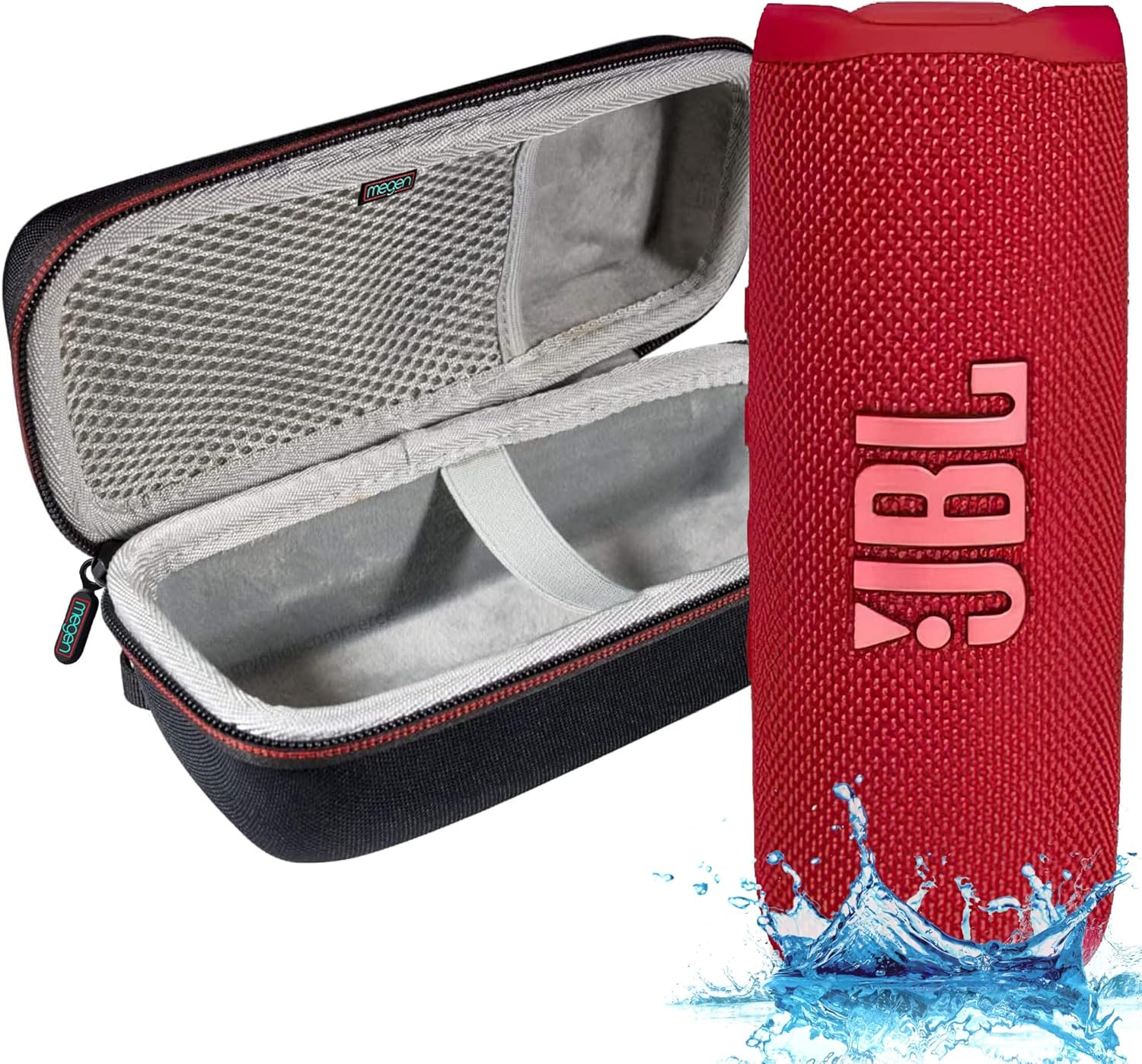 JBL-Flip 6 – Waterproof Portable Bluetooth Speaker, Powerful Sound and deep bass, IPX7 Waterproof, 12 Hours of Playtime with Megen Hardshell Case – Red