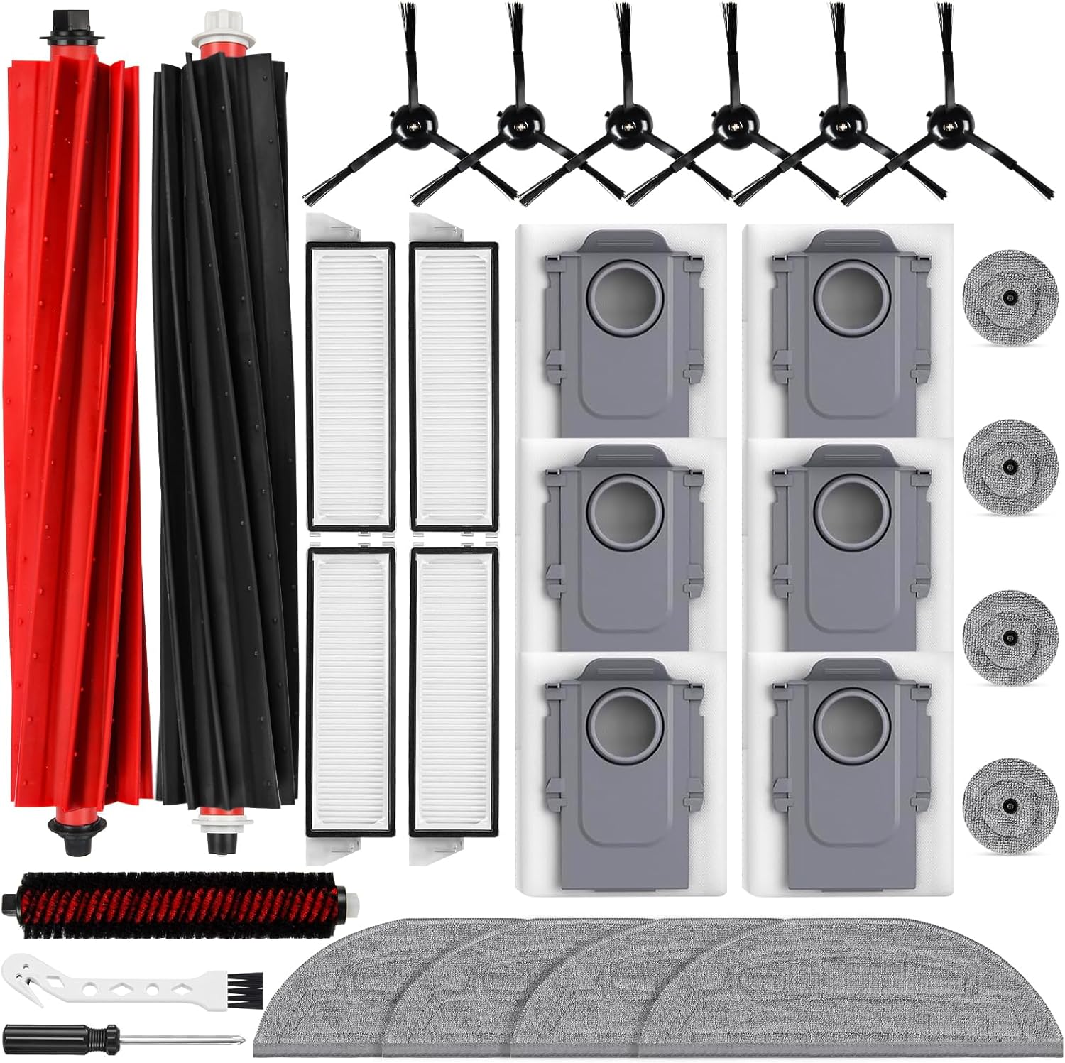 27PCS Accessories Kit for Roborock S8 MaxV Ultra Robot Vacuum, 2 Main Brushes, 6 Dust Bags, 4 Mop Cloths, 4 Edge Mop Cloths, 4 Filters, 6 Side Brushes, 1 Self-Main Brush, 1Cleaning Brush, 1Screwdriver
