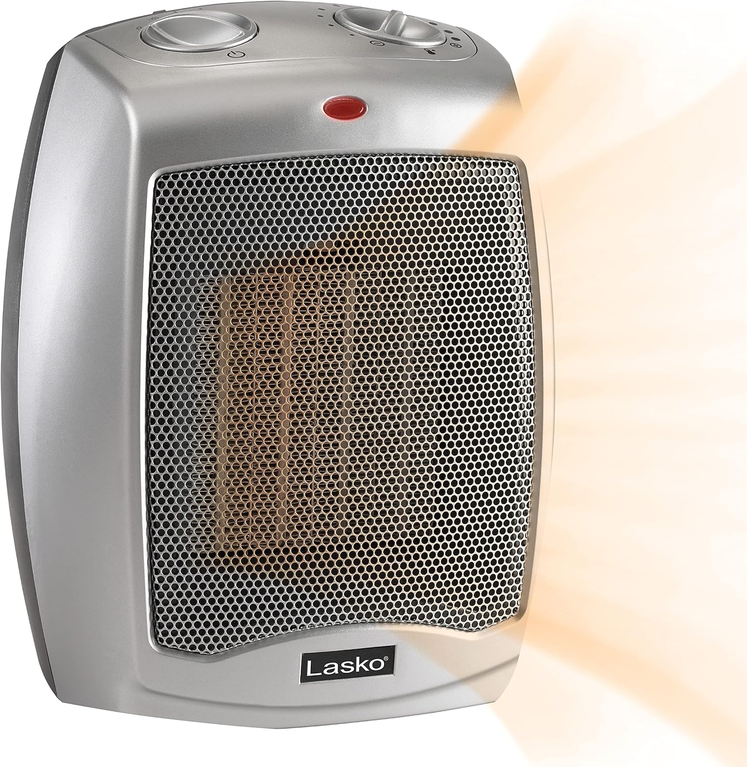 Lasko Desktop Electric Ceramic Space Heater with Adjustable Thermostat, 2 Heat Settings and Fan Only Mode, 9.2 Inches, Silver, 754200