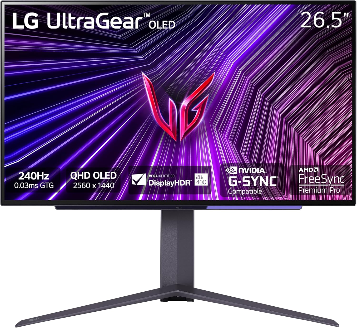 LG ‎27GS93QE 27-inch Ultragear OLED Gaming Monitor QHD 1440p 240Hz 0.03ms DisplayHDR True Black 400 AMD FreeSync Premium Pro NVIDIA G-Sync HDMI 2.1 DisplayPort Tilt/Height/Pivot Stand Black